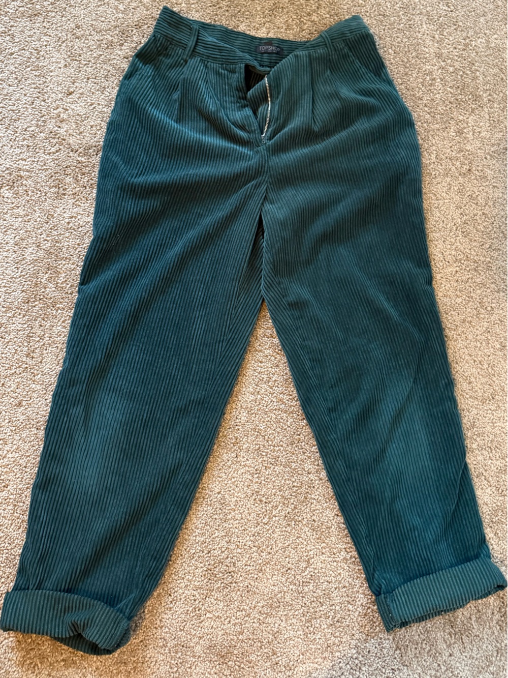 Topshop Dark Teal Ribbed Corduroy Trousers